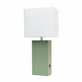 Lalia Home Lexington 21in Leather Base Modern Home Decor Bedside Table Lamp with USB Charging Port, Sage Green LHT-3012-SG